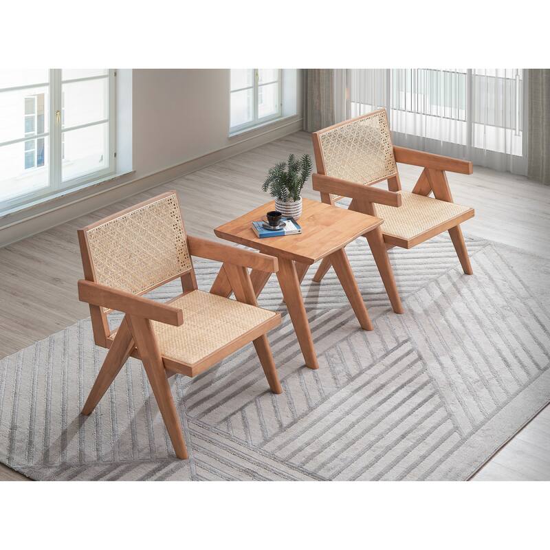 Rattan 24" Wood Arm Chair with Rattan Back