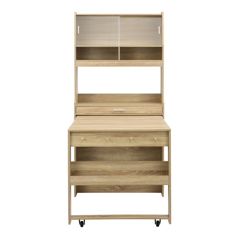 Compact Dining Table with Hutch and Foldable Buffet, Storage Shelf & Side Hooks