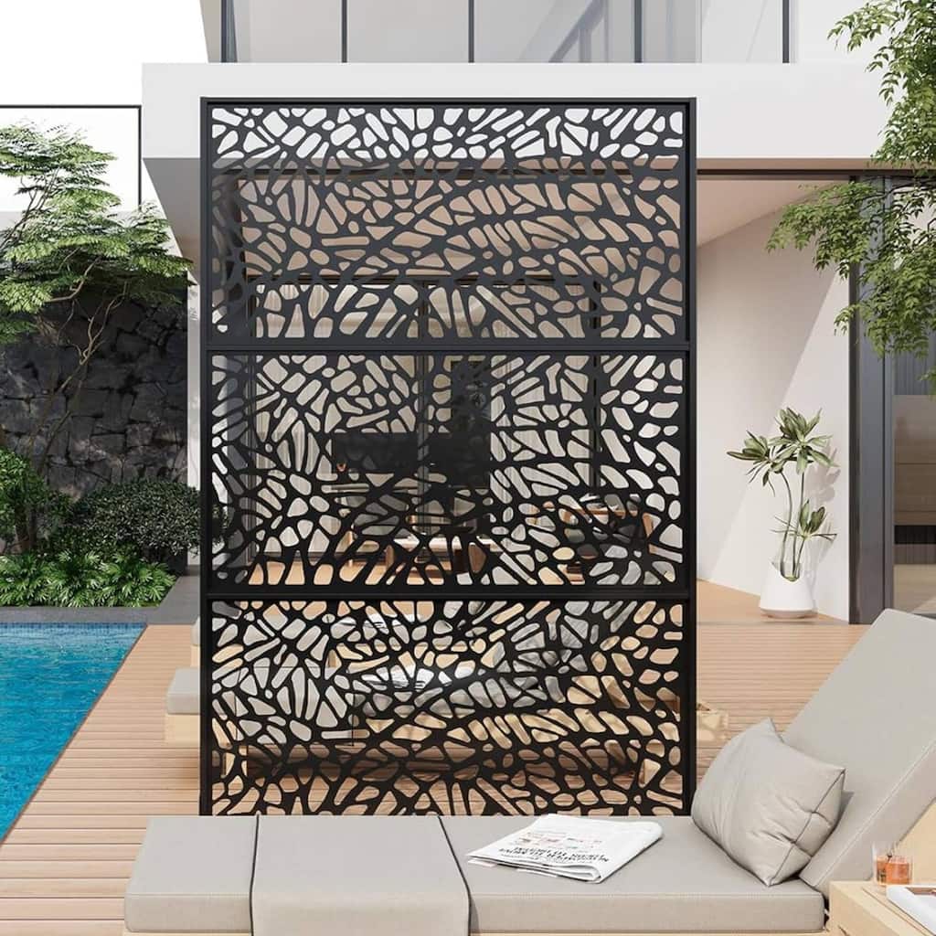 Freestanding Weatherproof Garden Divider Panel Privacy Screen, Fence for Patio Deck Backyard, Web Pattern