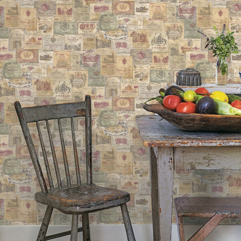Galerie Wallcoverings Nostalgie Collection Wine Labels Non-woven Matte Wallpaper Roll