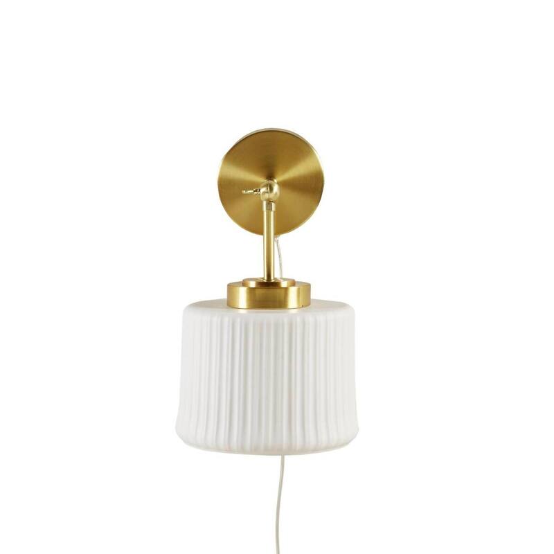 White Ceramic Wall Sconce with Adjustable Swing Arm Gold/White