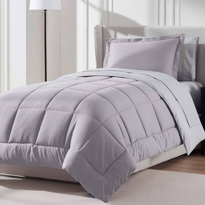 Emperyan Reversible Comforter Set Bed in a Bag with Cooling Pillow - Twin/Grey Lavender - Twin