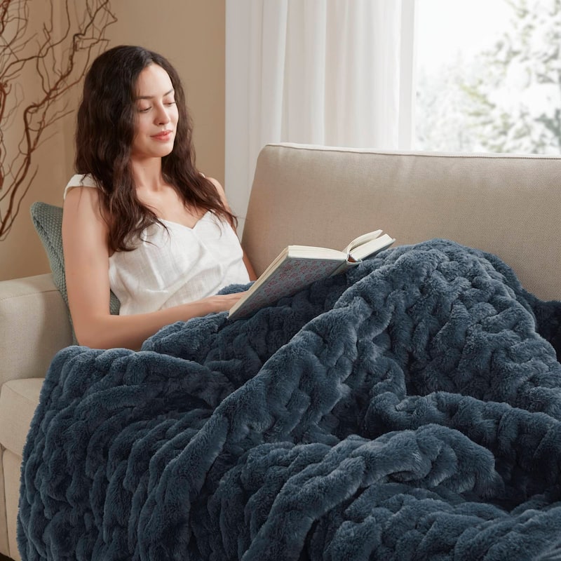 Madison Park Ruched Fur Throw