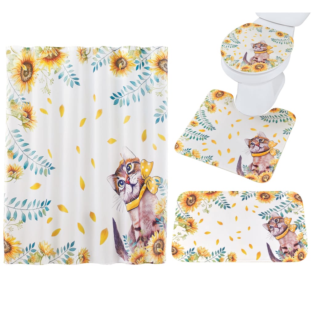 12-Piece Sunflower and Greenery Cat Bathroom Set - 71.65 x 0.01 x 71.65