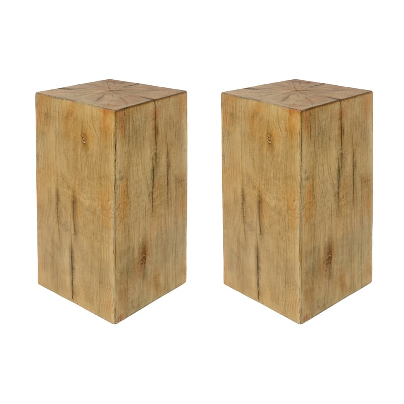 Distressed Wood-Effect End Table • Square Column Design in Multi-Height Set • Weather-Resistant for Indoor & Outdoor Decor