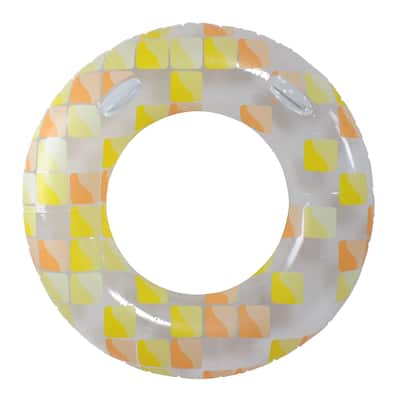 Inflatable Yellow and Orange Mosaic Swimming Pool Ring Float 47-Inch - 47"