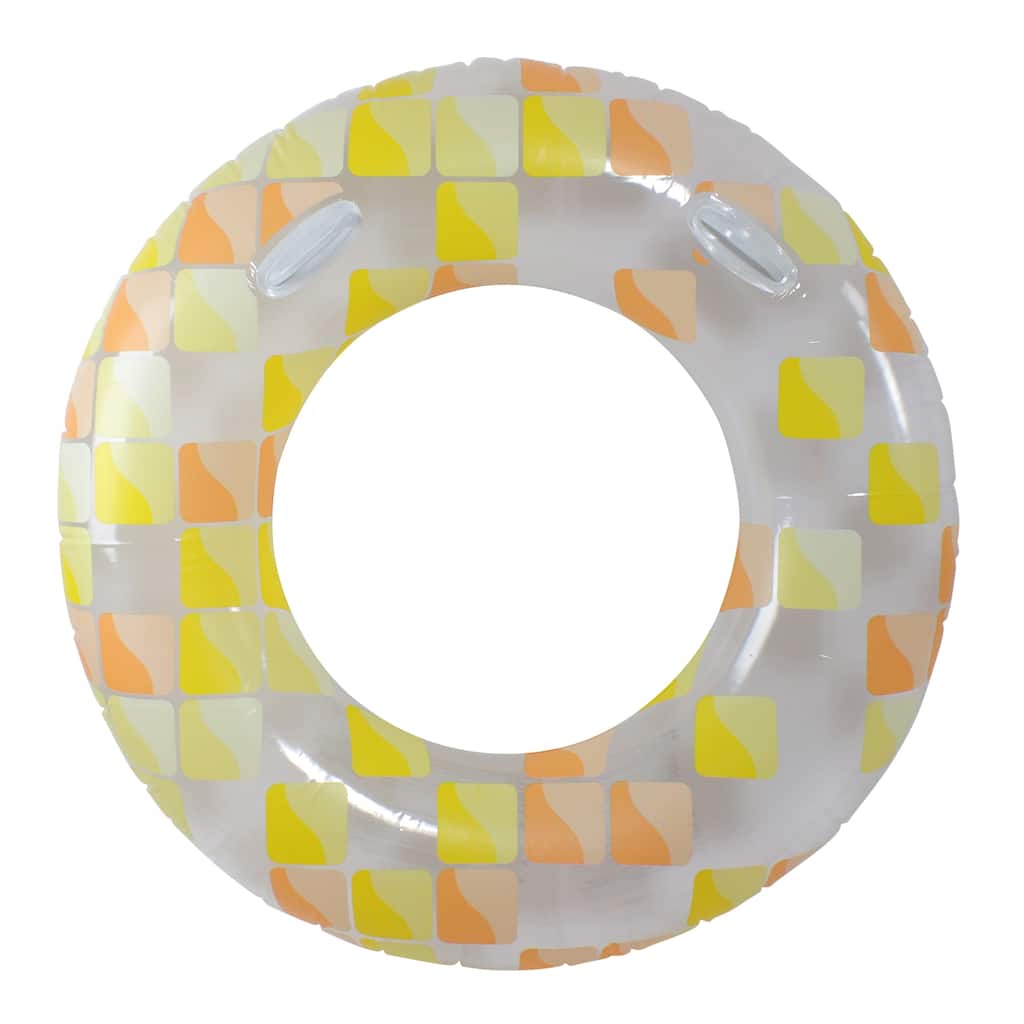 Inflatable Yellow and Orange Mosaic Swimming Pool Ring Float 47-Inch - 47"