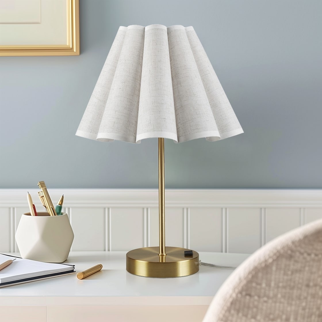 Tap-Control & Dimmable Accent Table Lamp with Built-in Power Outlet - 510 Design, Tapered Pleated Shade,3-Level Dimming