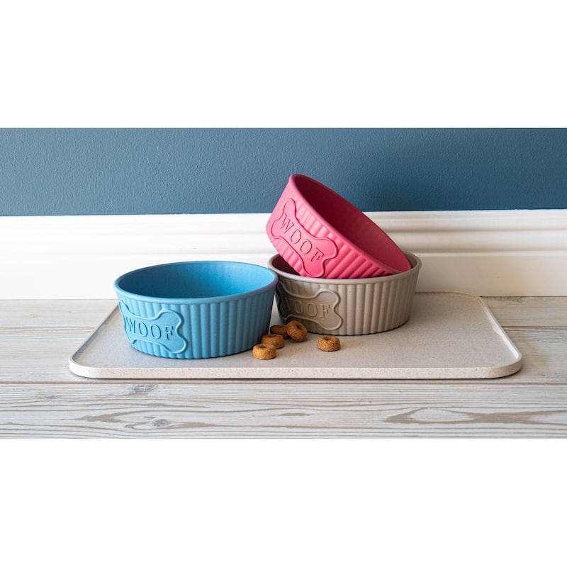 Abode Homewares Woof Wheat Straw Ribbed Pet Bowl - Medium - 3 Cups - Sage - Set of 2