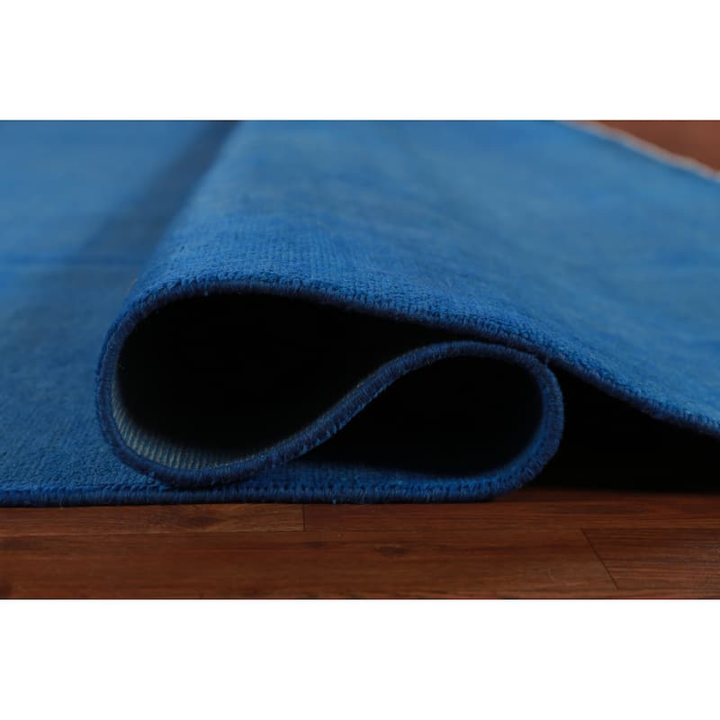 Hand Knotted Oriental 100% Wool Carpet Modern Solid Navy Blue & Blues Gabbeh Area Rug - 13' 10'' X 10' 2''