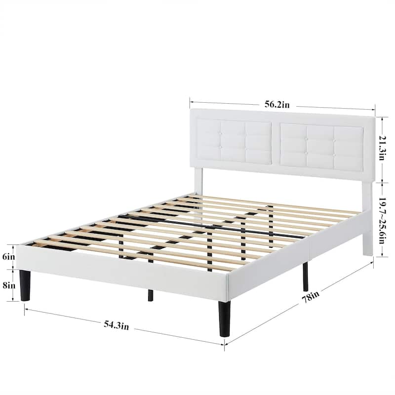 Strong Frame and Wooden Slats Support Bedframe，Platform Bed Frame with Linen Upholstered Headboard,White Bed Frames
