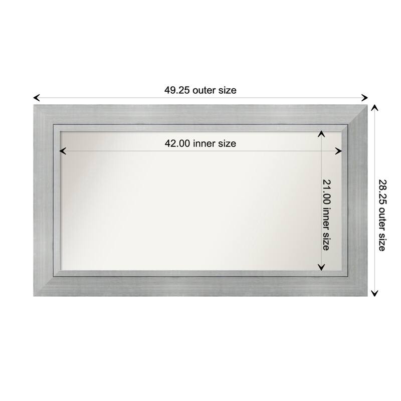 Romano Silver Framed Non-Beveled Custom Wall Mirror, Bathroom Vanity Mirror - Outer Size: 49.25 x 28.25