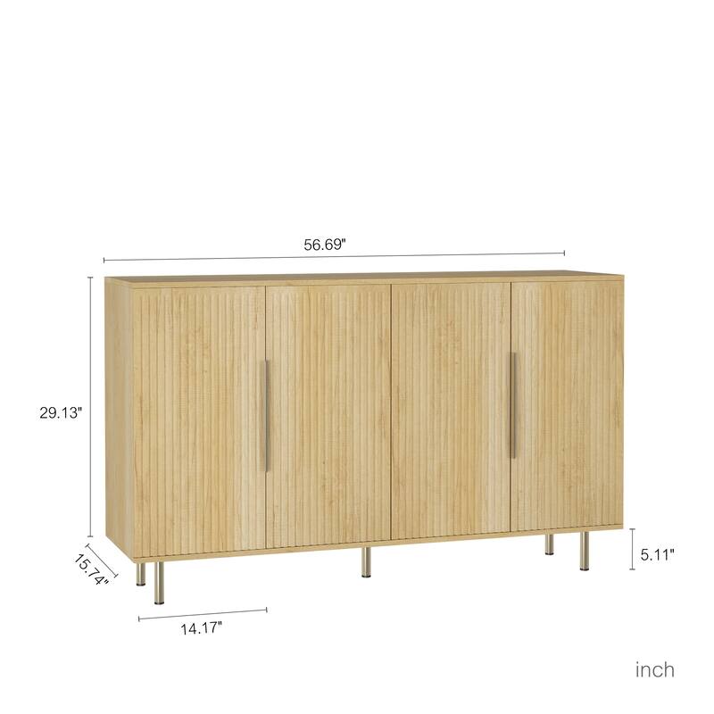Black Modern Buffet Cabinet with Storage, Fluted Sideboard Large Buffet with Adjustable Shelves, Credenza