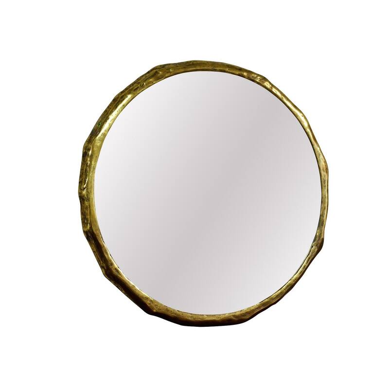 Lg. Organic Cast Aluminum Mirror 34.5"Dia - Brass Antq - Gold - Small