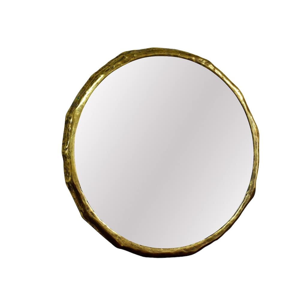 Lg. Organic Cast Aluminum Mirror 34.5"Dia - Brass Antq - Gold