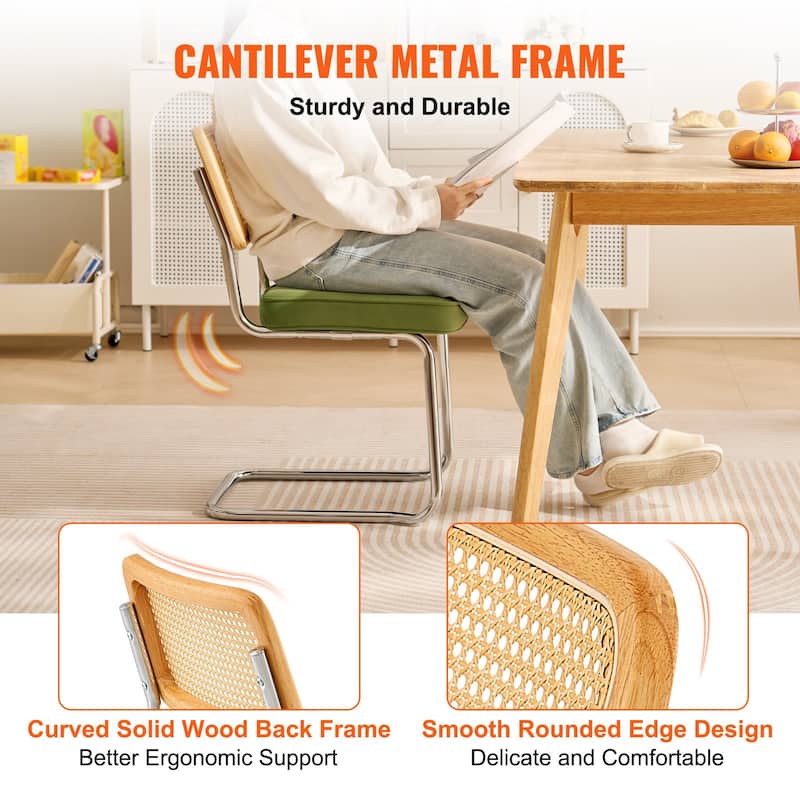 Rattan Dining Chairs Set of 4, Mid Century Modern Dining Chair, Upholstered Velvet Accent Chair with Rattan Back, Retro Dining