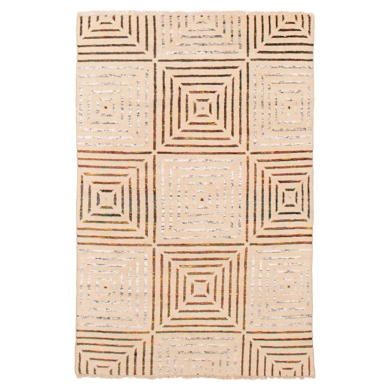 ECARPETGALLERY Hand-knotted Silk Shadow Cream Viscose, Wool Rug - 4' 9" x 7' 3" - Cream - 4' 9" x 7' 3" - Rectangle