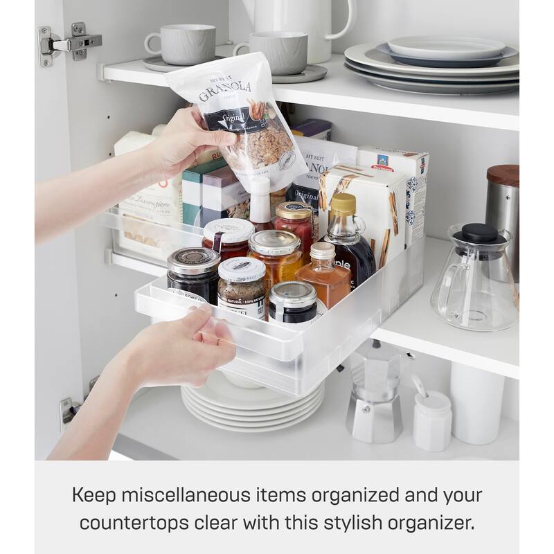 Yamazaki Home Refrigerator Organizer Bin - Wide, Plastic, Adjustable - L 8.66 x W 14.76 x H 3.23 inches