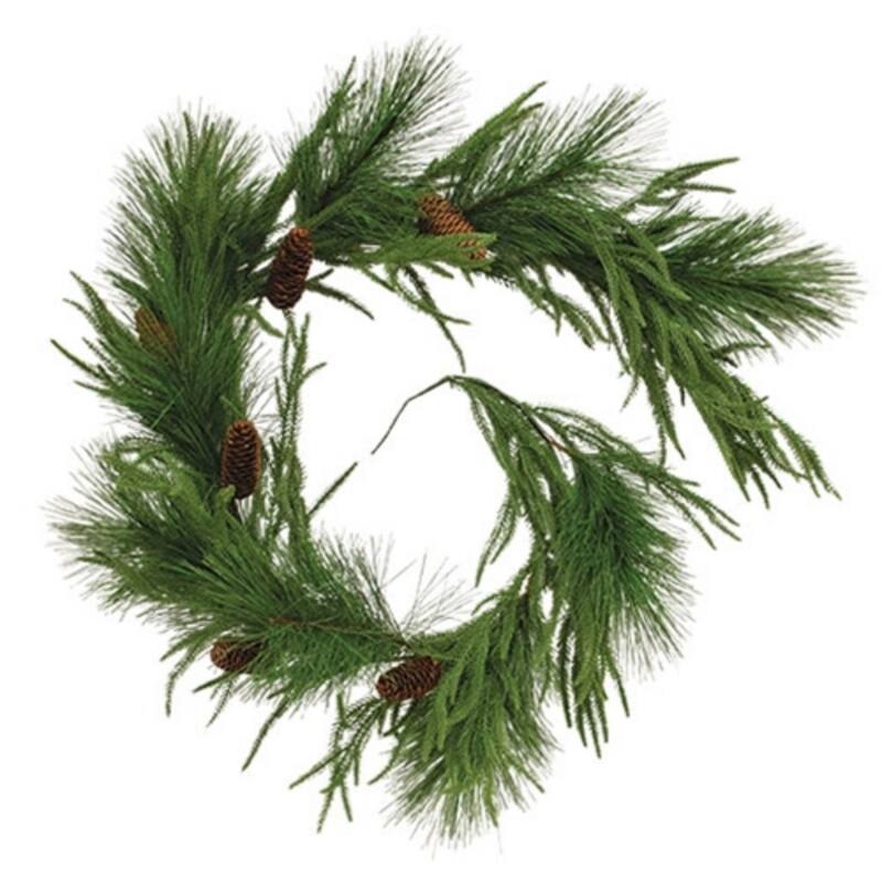 Deluxe Mountain Pine and Cone Garland with Realistic Green Needles and Six Pinecones Flexible Rustic - 60" L x 18" W x 6" D - Green
