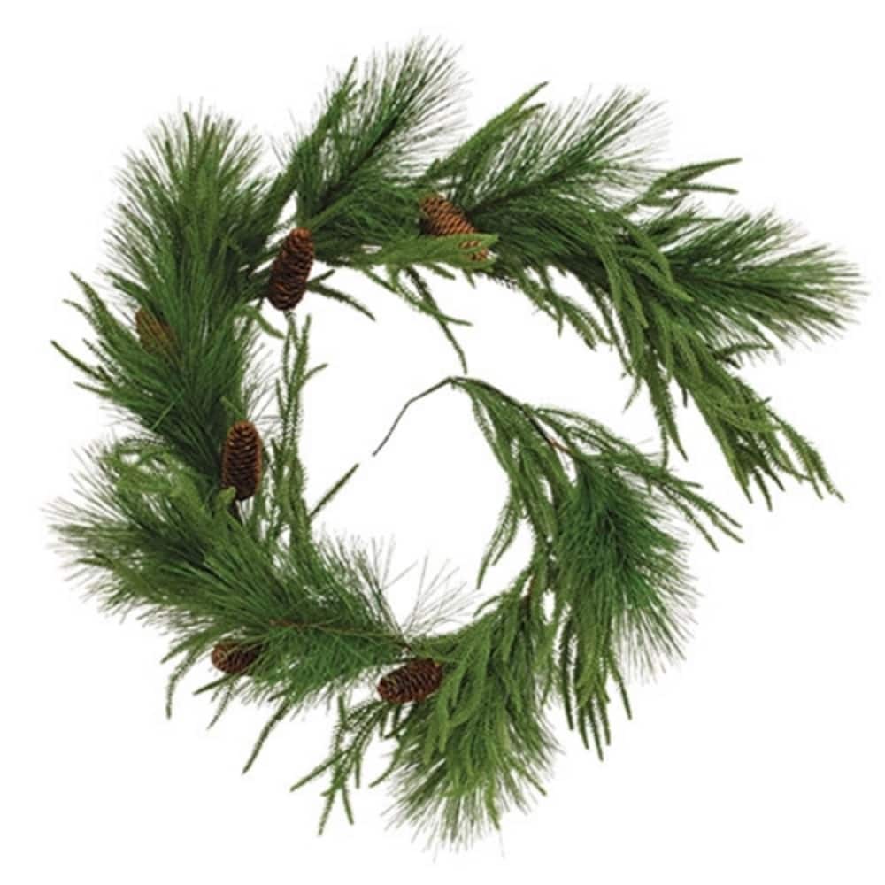 Deluxe Mountain Pine and Cone Garland with Realistic Green Needles and Six Pinecones Flexible Rustic - 60" L x 18" W x 6" D