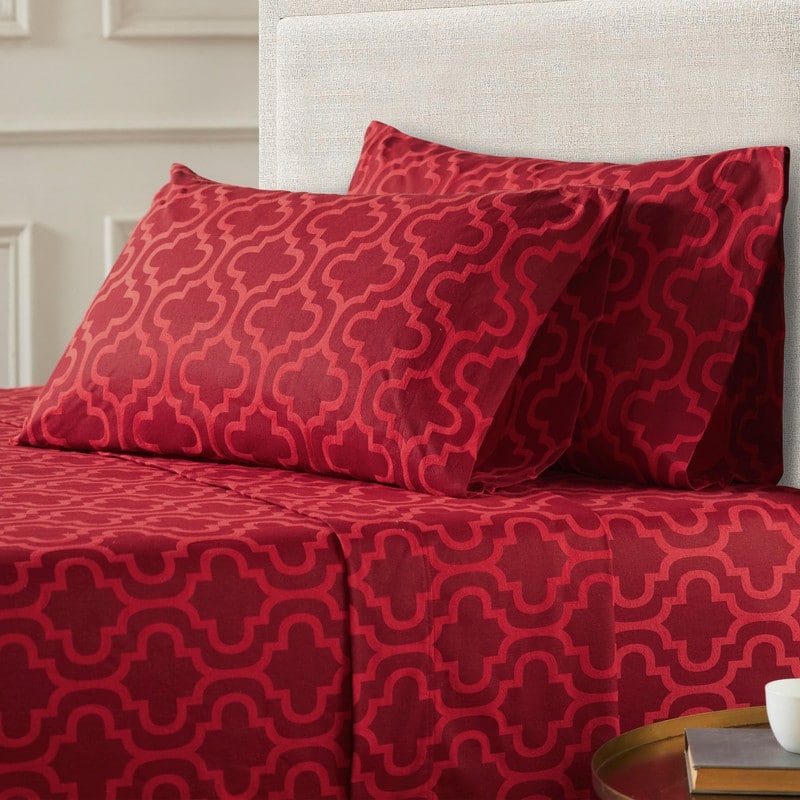 Superior All Season Brushed Flannel Trellis Pillowcase Set (Set of 2) - King Trellis - Burgundy