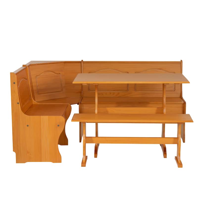 Linon Riki Honey Pine 3-piece Breakfast Nook Dining Set