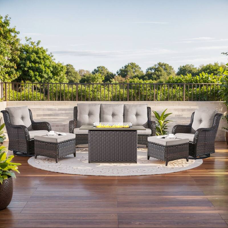 Fire Pit Table with Glider Chairs Sofa Chairs Brown-Beige - Brown - Brown - Beige