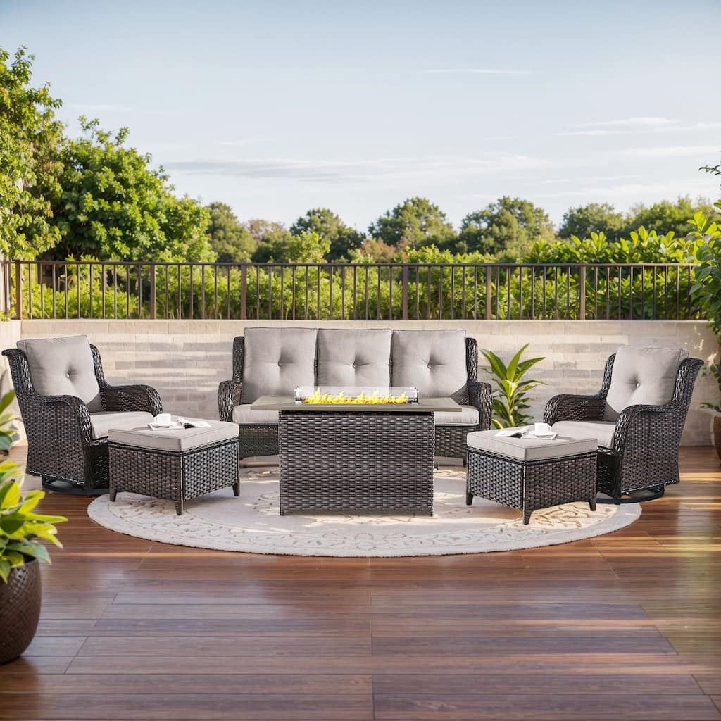 Fire Pit Table with Glider Chairs Sofa Chairs Brown-Beige - Brown