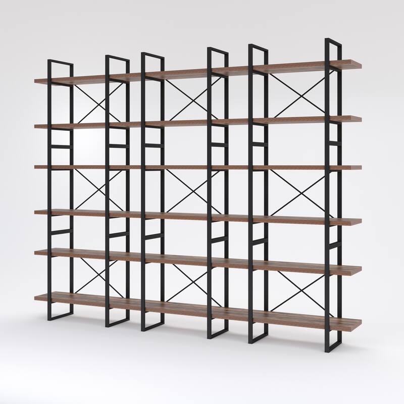 EVE Modern Antique Walnut Color 6 Tiers Display and Storage Room Divider Bookcase - 106*12.6*85 inches