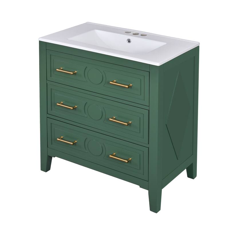 60"Bathroom Vanity with Ceramic Sink Combo, Free Standing Single Vanity Set with 3 Drawers, Wood Frame Bathroom Storage Cabinet