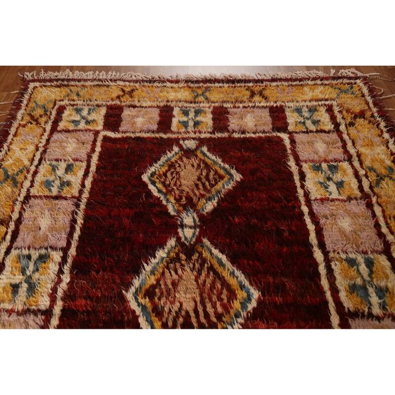 Hand Knotted Oriental 100% Wool Carpet Modern Tribal Red Moroccan Area Rug - 9' 7'' X 6' 8''