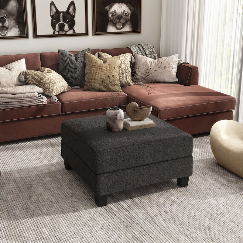 Furniture of America Xenia Modern Boucle Ottoman with Storage