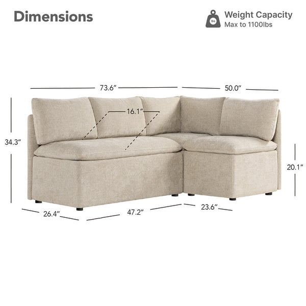 dimension image slide 3 of 8, Spruce & Spring Modern 74" L-Shaped Dining Bench with Storage, Corner Breakfast Nook Banquette Bench