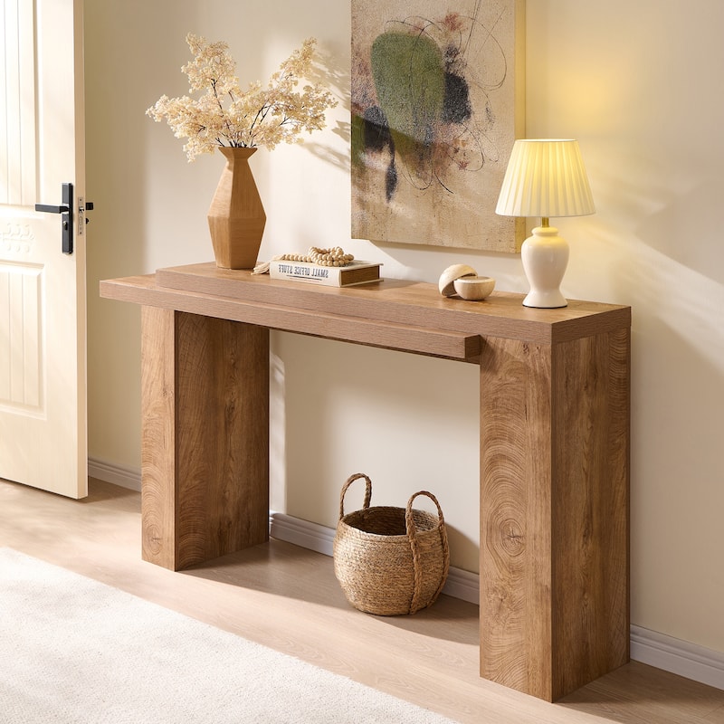 Modern Entryway Table, Wood Sofa Table Behind The Couch, Narrow Table - Brown