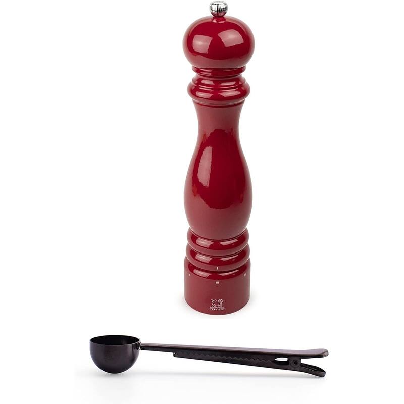 Peugeot Paris u'Select 12-inch Salt Mill Gift Set, Passion Red - With Stainless Steel Spice Scoop/Bag Clip (Salt Mill w/ Scoop) - Red - 2 Piece