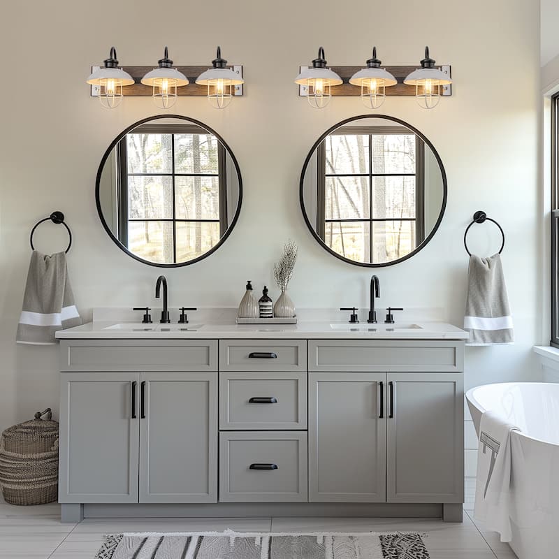 3-Light Brushed Nickel Cylinder Modern Bathroom Vanity Light with Clear Glass Shade,Wall Lamp for Mirror Kitchen Bedroom