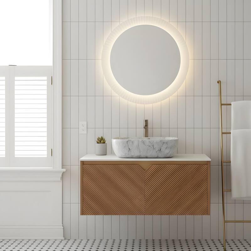 Wall-mounted Bathroom Vanity with Rectangular Vessel Basin