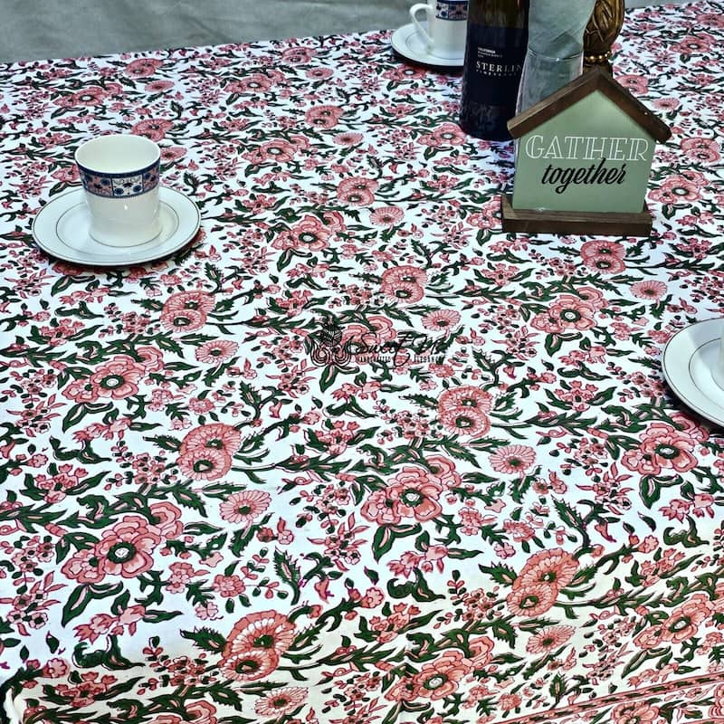 Cotton Floral Block Print Tablecloth Collection