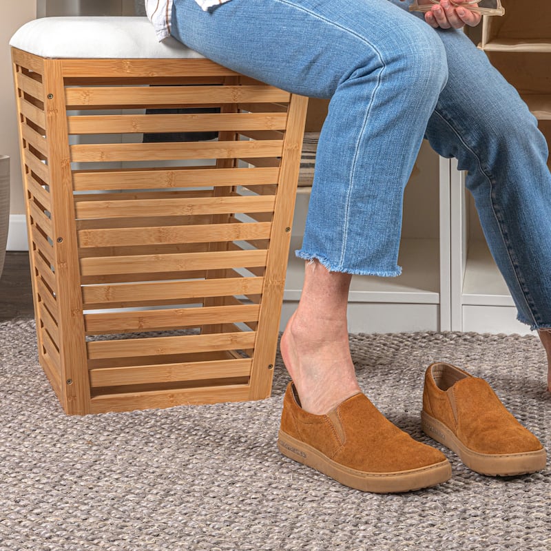 Household Essentials Slatted Bamboo Hamper with Cushioned Lid and Removable Bag - 16.1"L x 16.1"W x 22.3"H