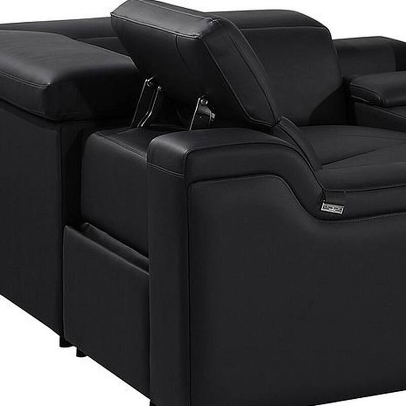 HomeRoots Black Italian Leather Power Reclining U Shaped Eight Piece Corner Sectional With Console