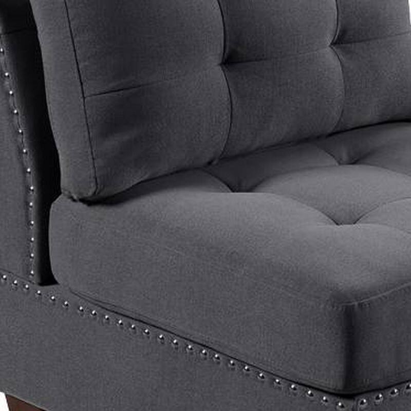 Lemy 32 Inch Modular Armless Sofa Chair, Tufted Gray Upholstery, Solid Wood