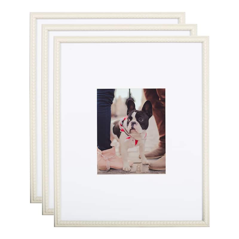 Kate and Laurel Adlynn Beaded Photo Frame Set - 16x20 matted to 8x10 - White