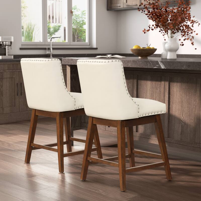 26'' Swivel Upholstered Counter Stool with Solid Wood Frame (Set of 2)
