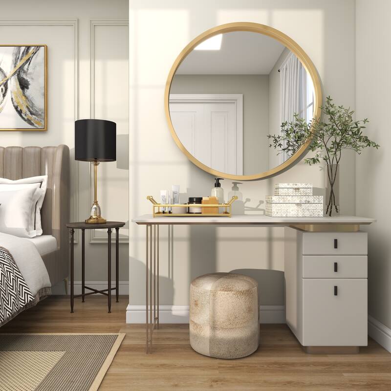 Wooden Wall Mirror with Thin Frame - Black, White, Gold - Roche River Decor