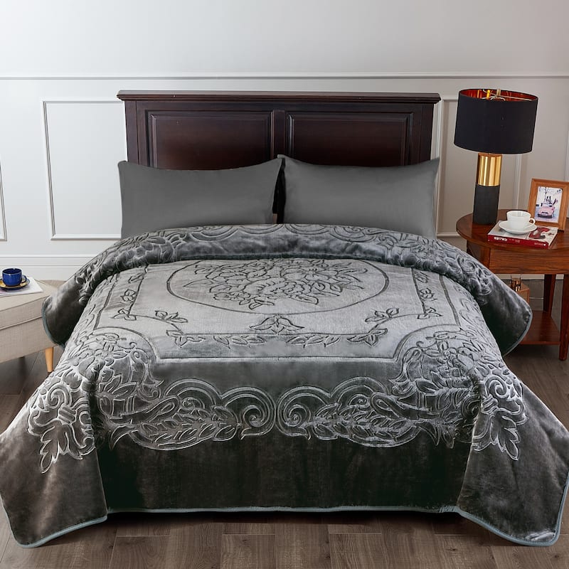 Embossed Floral Bed Blanket 85"x95" - 9lbs
