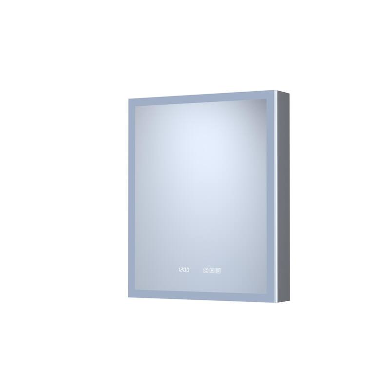 Rectangular Aluminum Recessed/Surface Mount Medicine Cabinet in Silver with Mirror LED and Clock