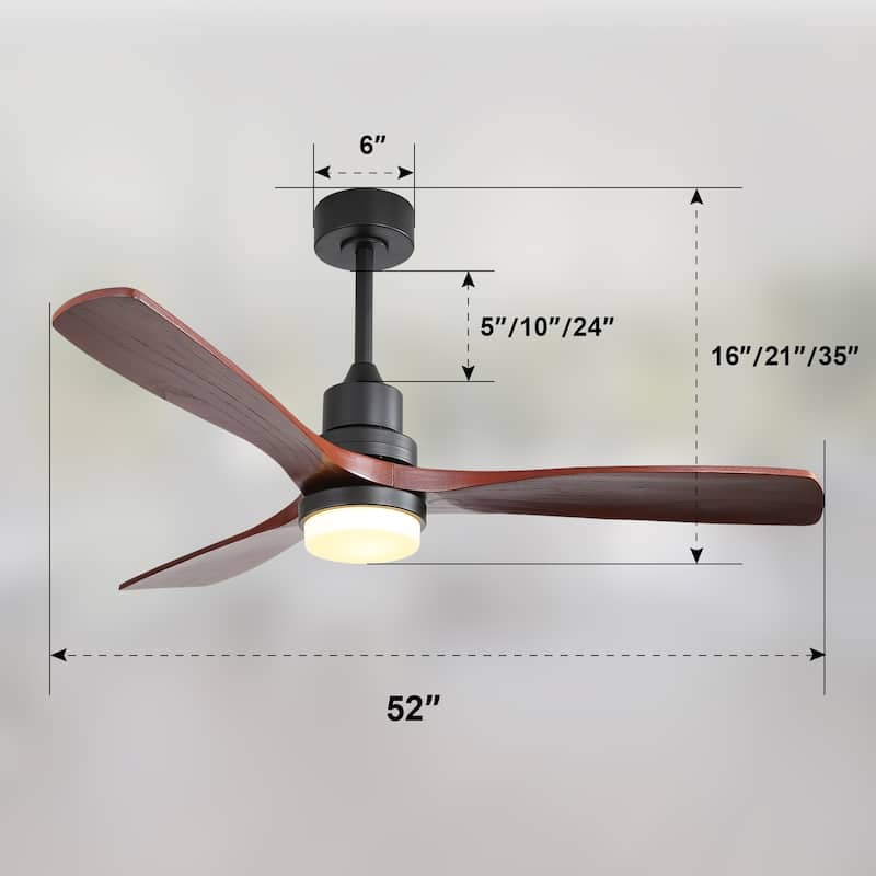 Sofucor 52" Indoor Wood Ceiling Fan Light with Remote, Integrated Light Optional