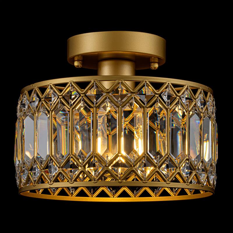 Starsky Luxury Crystal Drum Dimmable Semi Flush Mount Light