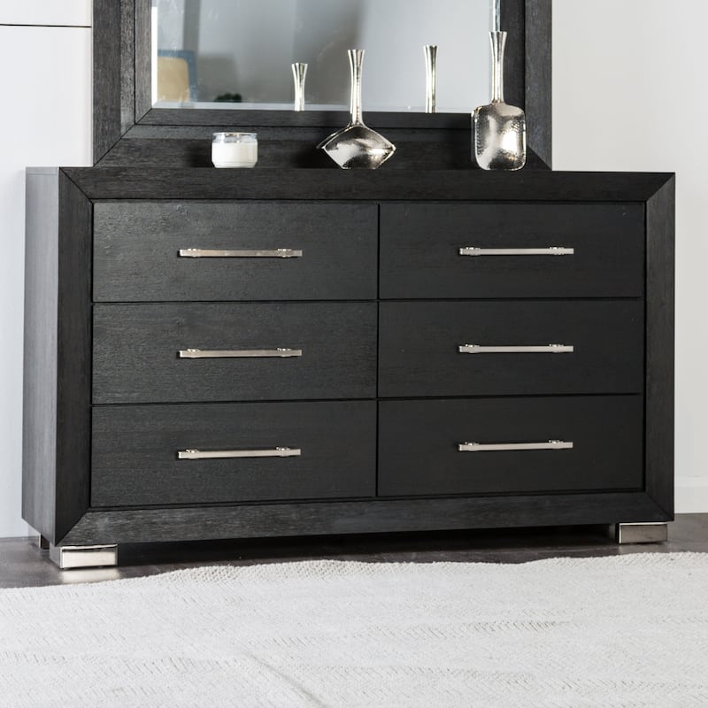 Furniture of America Alaric Modern Black Solid Wood 6-Drawer Double Dresser With Cedar-Lined Bottom Drawers - Black