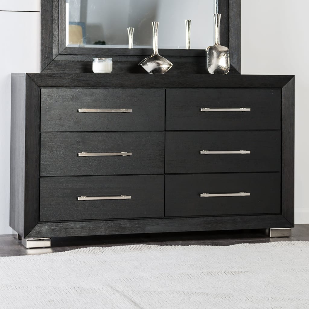 Furniture of America Alaric Modern Black Solid Wood 6-Drawer Double Dresser With Cedar-Lined Bottom Drawers